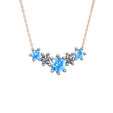 Aine Beştaş Kolye - Akuamarin ve pırlanta 925 ayar gümüş kolye (0.32 karat, 40 cm gümüş rolo zincir) #twa9h9