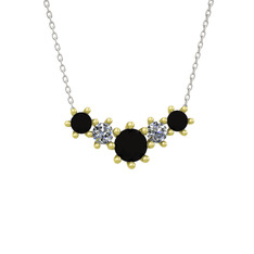 Aine Beştaş Kolye - Siyah zirkon ve pırlanta 8 ayar altın kolye (0.32 karat, 40 cm beyaz altın rolo zincir) #u7df2f