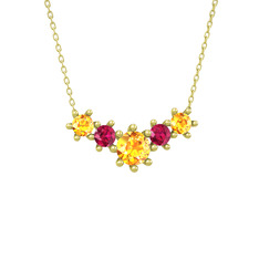 Aine Beştaş Kolye - Sitrin ve rodolit garnet 18 ayar altın kolye (40 cm altın rolo zincir) #uaqnub