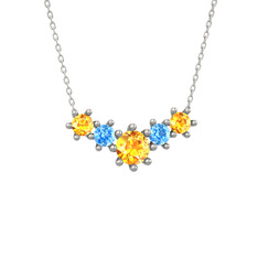 Aine Beştaş Kolye - Sitrin ve akuamarin 18 ayar beyaz altın kolye (40 cm beyaz altın rolo zincir) #ub5rqk