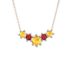Aine Beştaş Kolye - Sitrin ve garnet 14 ayar beyaz altın kolye (40 cm rose altın rolo zincir) #um7snr