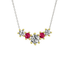 Beyaz zirkon ve rodolit garnet 18 ayar altın kolye (40 cm beyaz altın rolo zincir)