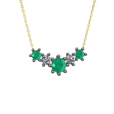 Aine Beştaş Kolye - Kök zümrüt ve pırlanta 925 ayar siyah rodyum kaplama gümüş kolye (0.32 karat, 40 cm altın rolo zincir) #v2esv4