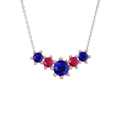 Aine Beştaş Kolye - Lab safir ve rodolit garnet 925 ayar rose altın kaplama gümüş kolye (40 cm beyaz altın rolo zincir) #v4tlrh