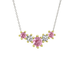 Pembe kuvars ve swarovski 14 ayar altın kolye (40 cm beyaz altın rolo zincir)