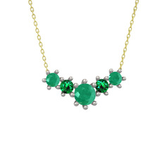 Aine Beştaş Kolye - Kök zümrüt ve yeşil kuvars 925 ayar gümüş kolye (40 cm altın rolo zincir) #v7umrj