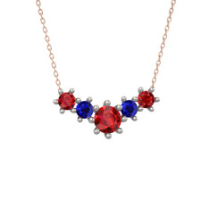 Aine Beştaş Kolye - Garnet ve lab safir 18 ayar beyaz altın kolye (40 cm rose altın rolo zincir) #v85b2r