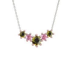 Aine Beştaş Kolye - Peridot ve pembe kuvars 18 ayar rose altın kolye (40 cm beyaz altın rolo zincir) #vh332m