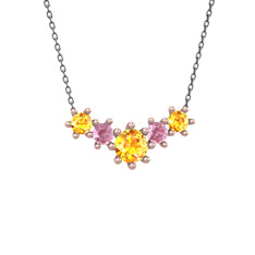 Aine Beştaş Kolye - Sitrin ve pembe kuvars 18 ayar rose altın kolye (40 cm gümüş rolo zincir) #vm8kif