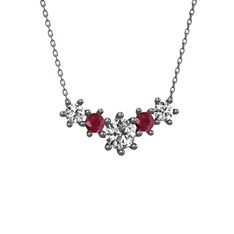 Aine Beştaş Kolye - Swarovski ve kök yakut 925 ayar siyah rodyum kaplama gümüş kolye (40 cm gümüş rolo zincir) #vndv7t