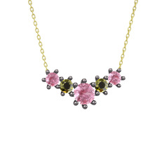 Pembe kuvars ve peridot 925 ayar siyah rodyum kaplama gümüş kolye (40 cm gümüş rolo zincir)