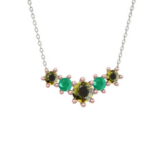 Aine Beştaş Kolye - Peridot ve kök zümrüt 14 ayar rose altın kolye (40 cm beyaz altın rolo zincir) #vsl6f2