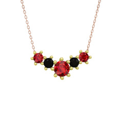 Garnet ve siyah zirkon 18 ayar altın kolye (40 cm rose altın rolo zincir)