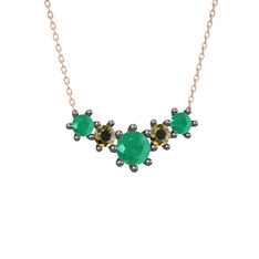 Aine Beştaş Kolye - Kök zümrüt ve peridot 925 ayar siyah rodyum kaplama gümüş kolye (40 cm rose altın rolo zincir) #w2xs8h