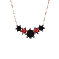 Aine Beştaş Kolye - Siyah zirkon ve garnet 925 ayar siyah rodyum kaplama gümüş kolye (40 cm rose altın rolo zincir) #w71ilb