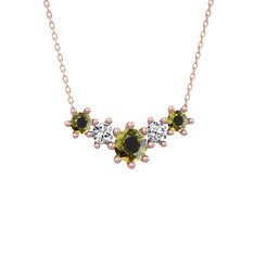 Peridot ve beyaz zirkon 18 ayar rose altın kolye (40 cm rose altın rolo zincir)