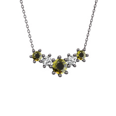 Aine Beştaş Kolye - Peridot ve beyaz zirkon 925 ayar siyah rodyum kaplama gümüş kolye (40 cm gümüş rolo zincir) #wd7ga