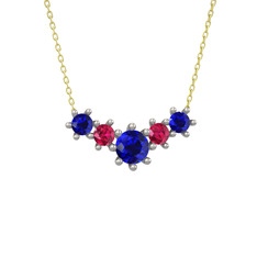 Lab safir ve rodolit garnet 14 ayar beyaz altın kolye (40 cm altın rolo zincir)