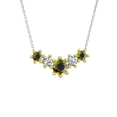 Peridot ve swarovski 14 ayar altın kolye (40 cm beyaz altın rolo zincir)