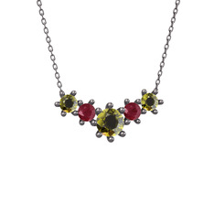 Aine Beştaş Kolye - Peridot ve kök yakut 925 ayar siyah rodyum kaplama gümüş kolye (40 cm gümüş rolo zincir) #wwise0