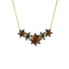 Dumanlı kuvars ve peridot 925 ayar siyah rodyum kaplama gümüş kolye (40 cm gümüş rolo zincir)