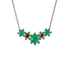 Aine Beştaş Kolye - Kök zümrüt ve peridot 925 ayar siyah rodyum kaplama gümüş kolye (40 cm gümüş rolo zincir) #x1lc37