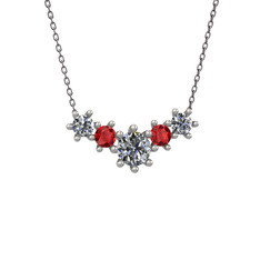 Pırlanta ve garnet 14 ayar beyaz altın kolye (1.98 karat, 40 cm gümüş rolo zincir)