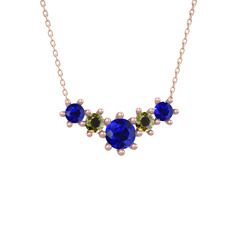 Aine Beştaş Kolye - Lab safir ve peridot 18 ayar rose altın kolye (40 cm rose altın rolo zincir) #xi5xk9