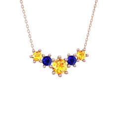 Aine Beştaş Kolye - Sitrin ve lab safir 18 ayar rose altın kolye (40 cm rose altın rolo zincir) #xlw9e6