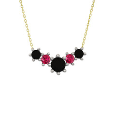 Siyah zirkon ve rodolit garnet 8 ayar beyaz altın kolye (40 cm altın rolo zincir)