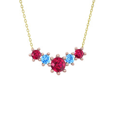 Rodolit garnet ve akuamarin 18 ayar rose altın kolye (40 cm altın rolo zincir)