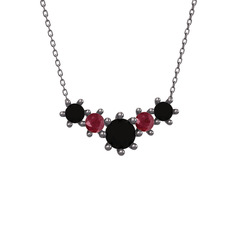 Aine Beştaş Kolye - Siyah zirkon ve kök yakut 925 ayar siyah rodyum kaplama gümüş kolye (40 cm gümüş rolo zincir) #xv17kl