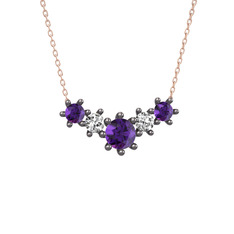 Aine Beştaş Kolye - Ametist ve swarovski 925 ayar siyah rodyum kaplama gümüş kolye (40 cm rose altın rolo zincir) #y3zfv7