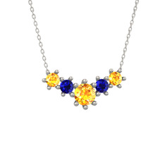 Sitrin ve lab safir 18 ayar beyaz altın kolye (40 cm beyaz altın rolo zincir)