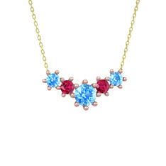 Aine Beştaş Kolye - Akuamarin ve rodolit garnet 8 ayar rose altın kolye (40 cm altın rolo zincir) #ydem9h
