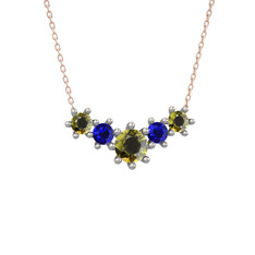 Aine Beştaş Kolye - Peridot ve lab safir 18 ayar beyaz altın kolye (40 cm rose altın rolo zincir) #yk5o8l