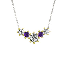 Aine Beştaş Kolye - Swarovski ve ametist 14 ayar altın kolye (40 cm beyaz altın rolo zincir) #yl03dz