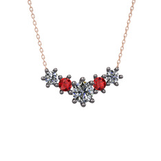 Aine Beştaş Kolye - Pırlanta ve garnet 925 ayar siyah rodyum kaplama gümüş kolye (1.98 karat, 40 cm rose altın rolo zincir) #ymeqg1