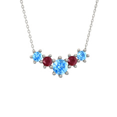 Aine Beştaş Kolye - Akuamarin ve kök yakut 925 ayar gümüş kolye (40 cm beyaz altın rolo zincir) #yu73ex