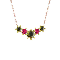 Aine Beştaş Kolye - Peridot ve rodolit garnet 18 ayar altın kolye (40 cm rose altın rolo zincir) #za3ssn