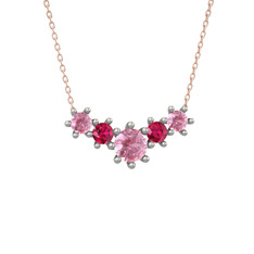Aine Beştaş Kolye - Pembe kuvars ve rodolit garnet 14 ayar beyaz altın kolye (40 cm rose altın rolo zincir) #zhmy00