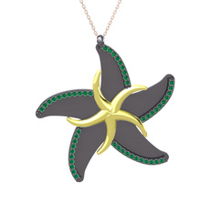 Naia Denizyıldızı Kolye - Yeşil kuvars 18 ayar altın kolye (50 cm gümüş rolo zincir) #1056mfv