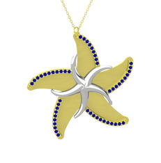 Naia Denizyıldızı Kolye - Lab safir 14 ayar beyaz altın kolye (50 cm altın rolo zincir) #10a5mk7