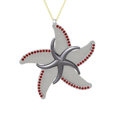 Naia Denizyıldızı Kolye - Garnet 925 ayar siyah rodyum kaplama gümüş kolye (50 cm altın rolo zincir) #11zdybh