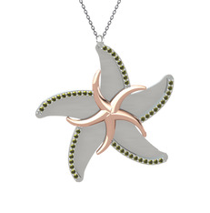 Naia Denizyıldızı Kolye - Peridot 925 ayar rose altın kaplama gümüş kolye (50 cm gümüş rolo zincir) #141xmqq