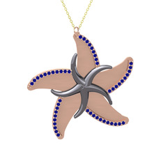 Naia Denizyıldızı Kolye - Lab safir 925 ayar siyah rodyum kaplama gümüş kolye (50 cm gümüş rolo zincir) #17chu9c