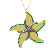 Naia Denizyıldızı Kolye - Yeşil kuvars 925 ayar siyah rodyum kaplama gümüş kolye (50 cm altın rolo zincir) #17npre3