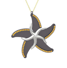 Naia Denizyıldızı Kolye - Sitrin 8 ayar beyaz altın kolye (50 cm altın rolo zincir) #191a0no