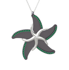 Naia Denizyıldızı Kolye - Yeşil kuvars 14 ayar beyaz altın kolye (50 cm gümüş rolo zincir) #19hp6qc