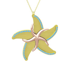 Naia Denizyıldızı Kolye - Akuamarin 8 ayar rose altın kolye (50 cm altın rolo zincir) #1a91bwk